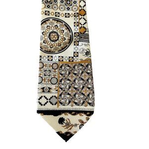 Vintage Enrico Sarchi Silk Tie Italy Art Deco Style Cream Black Gold